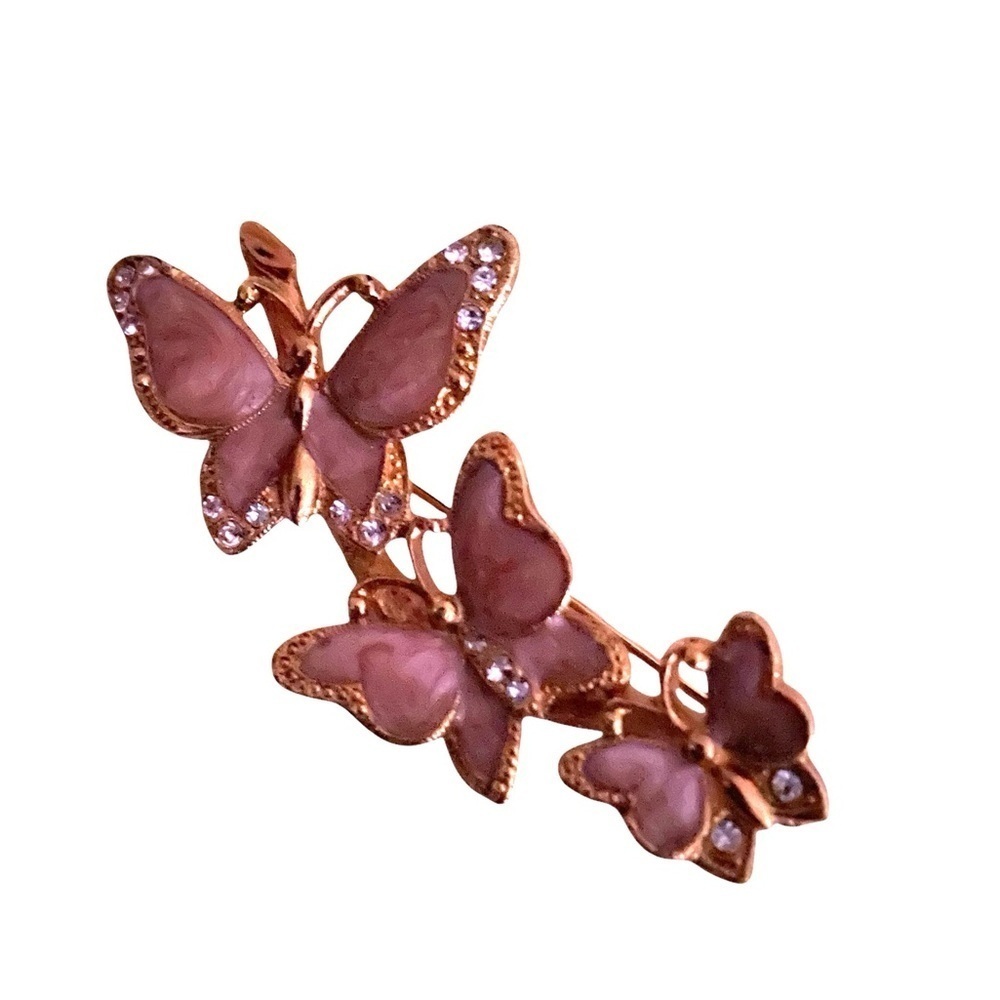 Vintage Avon Brooch Three Butterflies, Pale Pink, Gold-tone, Feminine